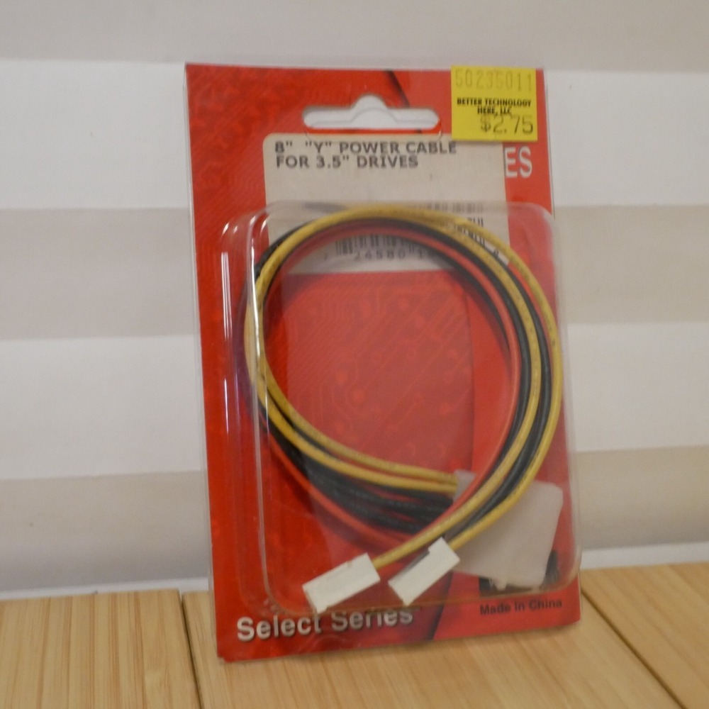 NOS 8" 4 Pin Molex To 2 x 3.5" Floppy Drive FDD Y Splitter Power Cable Adapter